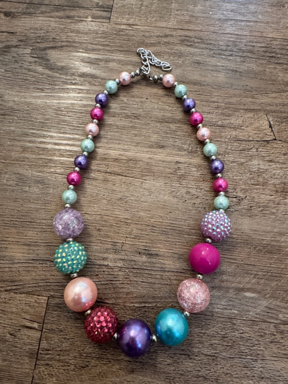 Girls Sparkle Chunky Bead Necklace - Pink, Purple & Teal